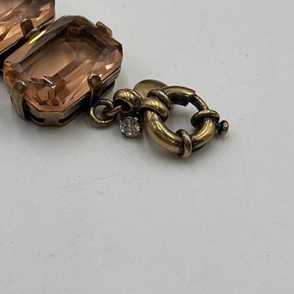 J. Crew Signed Prong Set Rhinestone Statement Dark Peach Chunky Bracelet - Picture 9 of 10